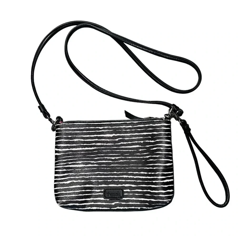 The Sak Crossbody Bag Small Black White Striped Wristlet Convertible Casual‎